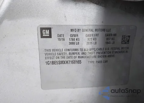 2017 Chevrolet Cruze Lt Auto z USA, uszkodzony, nr VIN 1G1BE5SMXH7168165